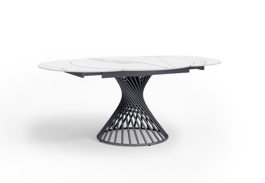 Meublissime  Arianna - Table à manger ronde et extensible en céramique -  120 / 180 cm
