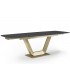 ARYA - Table extensible en céramique noire marbree et pieds dorés - L180/260
