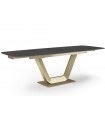ARYA - Table extensible en céramique noire marbree et pieds dorés - L180/260