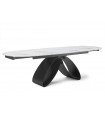 VIOLINA - Table à manger ovale extensible en céramique marbré beige et pieds noirs - L 160 / 240