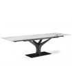AURORA - Table extensible en céramique blanche effet marbre et pied noir - L 180 / 280