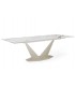 ALLEGRA - Table à manger extensible en céramique blanche effet marbre et pieds beige L 160 / 240