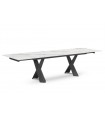 ALYNA - Table à manger extensible en céramique effet marbre et pieds noirs - L 200 / 300