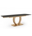 ARLINDA - Table extensible en céramique anthracite et pied doré - L 160 /240