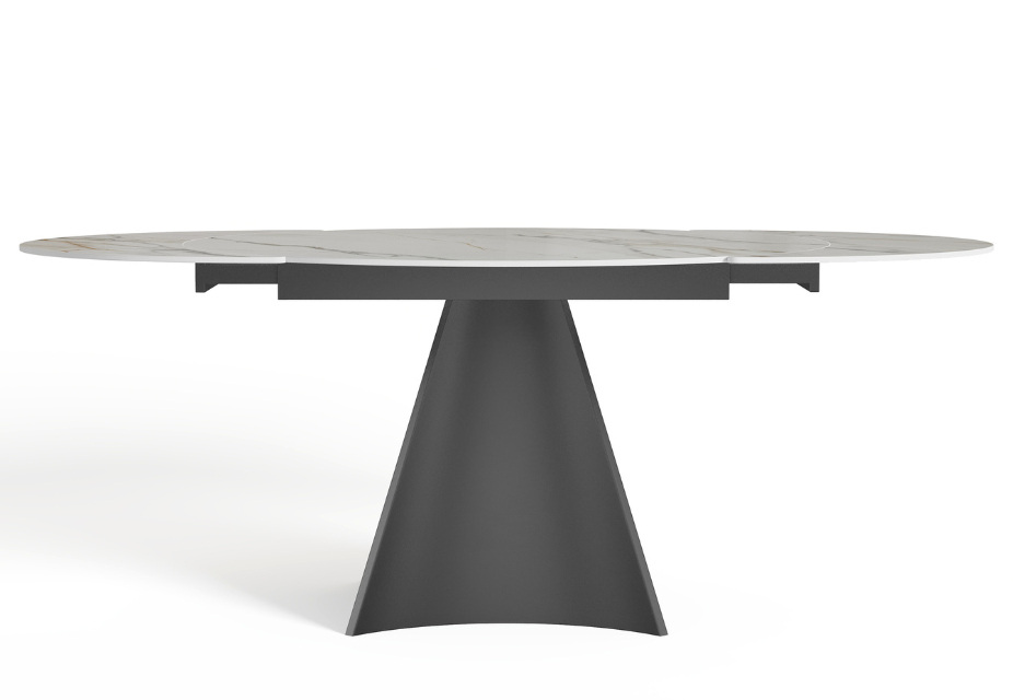 SOPHIA - Table ronde extensible en céramique marbrée beige et pied noir L120/180