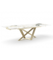 ELISSA - Table extensible en céramique effet marbre et pieds dorés - L 180 / 260