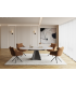 SOPHIA - Table ronde extensible en céramique marbrée beige et pied noir L120/180