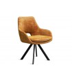 KLEA - Lot de 2 fauteuils de table pivotants velours jaune vintage et pieds noirs