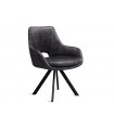 KLEA - Lot de 2 fauteuils de table pivotants velours gris vintage et pieds noirs