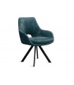 KLEA - Lot de 2 fauteuils de table pivotants velours bleu vintage et pieds noirs