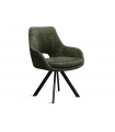 KLEA - Lot de 2 fauteuils de table pivotants velours vert vintage et pieds noirs