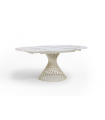 ARIANNA - Table à manger ronde extensible en céramique effet marbre et pied beige - L120 / 180