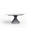 ARIANNA - Table à manger ronde extensible en céramique blanche et pied noir - L 120 / 180