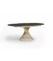 ARIANNA - Table à manger ronde extensible en céramique noir marbré et pied doré - L 120 / 180