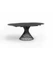 ARIANNA - Table à manger ronde extensible en céramique anthracite et pied noir - L 120 / 180