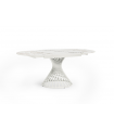 ARIANNA - Table à manger ronde extensible en céramique effet marbre et pied blanc - L 120 / 180
