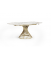 ARIANNA - Table à manger ronde extensible en céramique effet marbre et pied doré - L 120 / 180