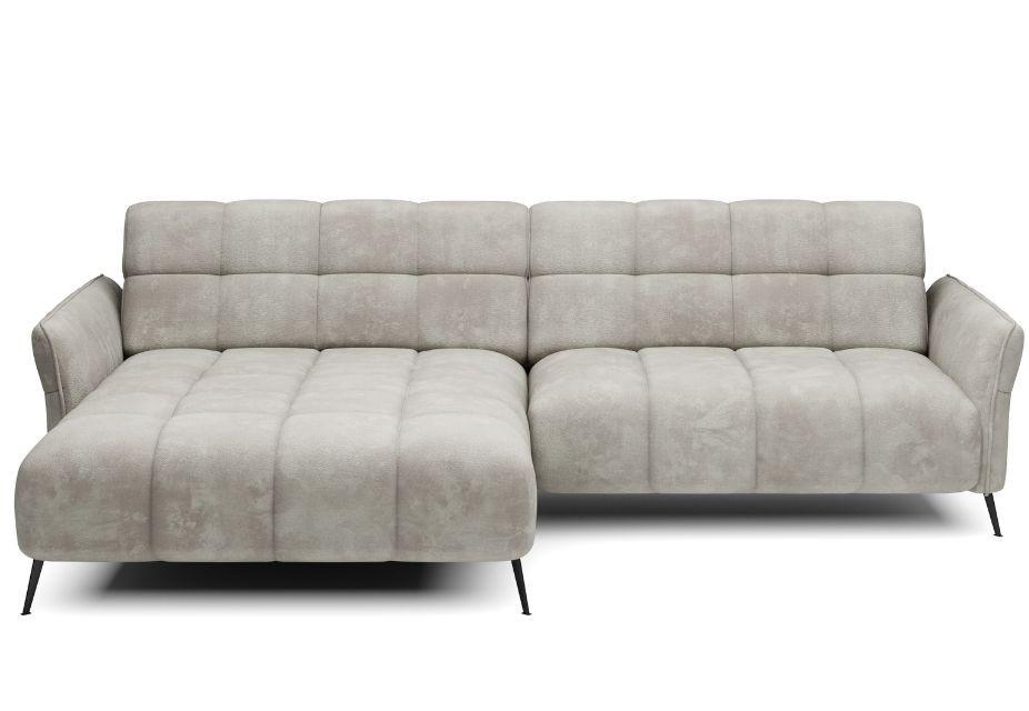 LYAMO - Canapé d'angle gauche capitonné tissus texturé gris fonction électrique