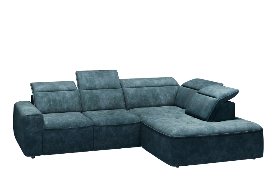 ALESSANDRO - Canapé d'angle droit relax en velours bleu vintage