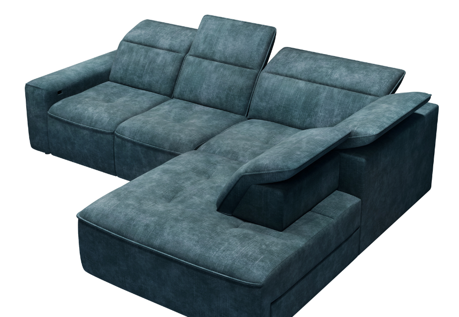 ALESSANDRO - Canapé d'angle droit relax en velours bleu vintage