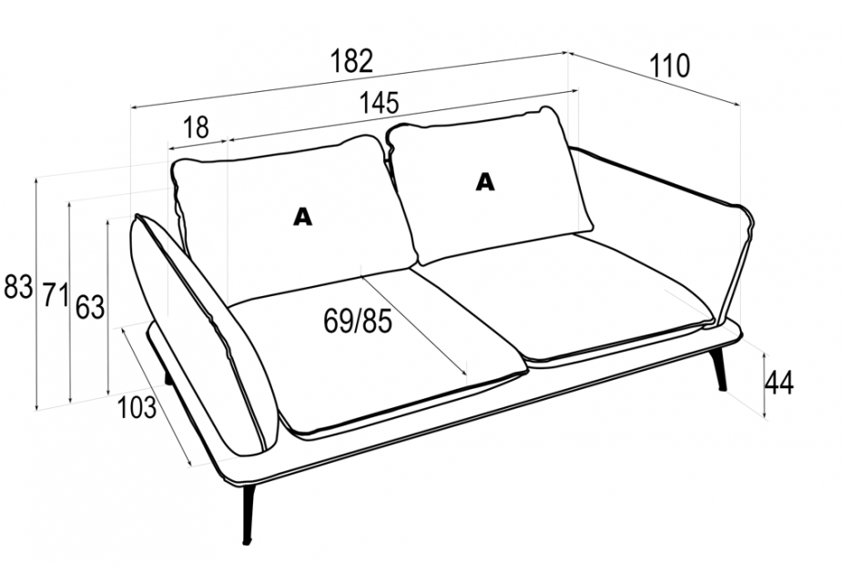 ANGELO - Canapé 2 places velours brillant beige