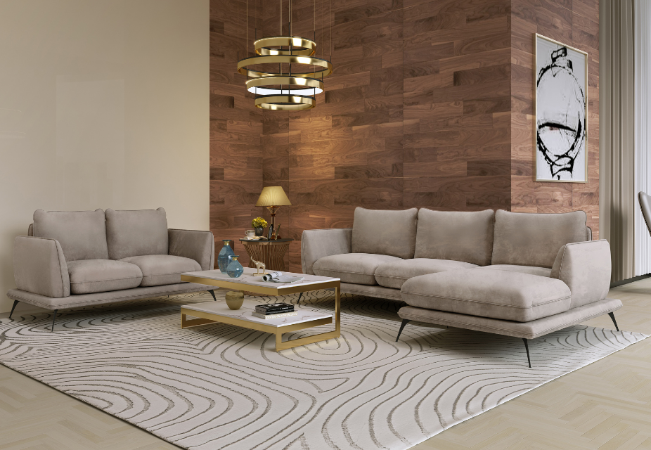 ANGELO - Canapé 2 places velours brillant beige