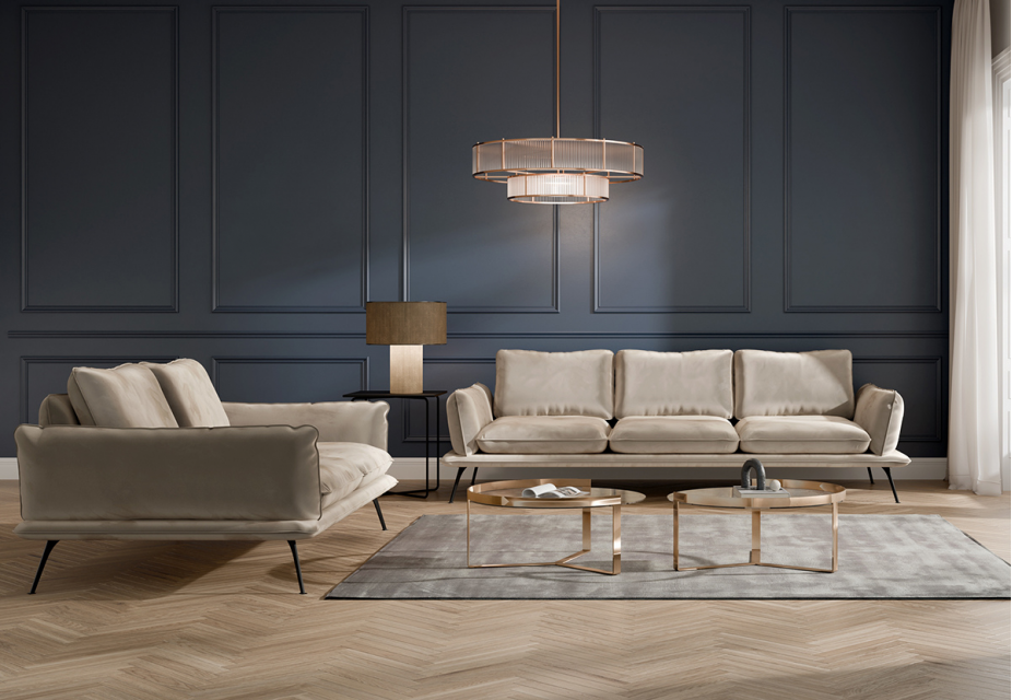 ANGELO - Canapé 2 places velours brillant beige
