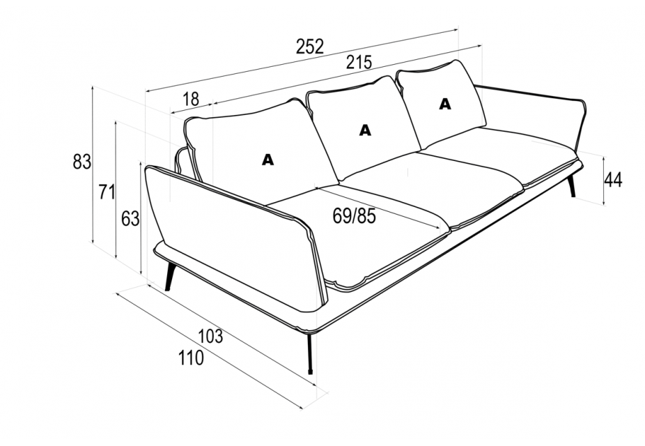 ANGELO - Canapé 3 places velours beige brillant