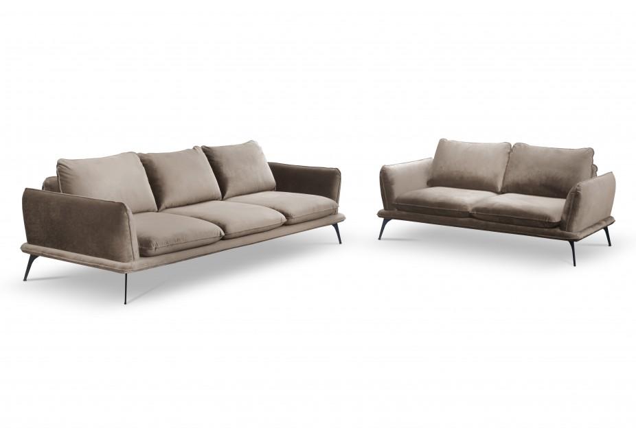 ANGELO - Canapé 3 places velours beige brillant