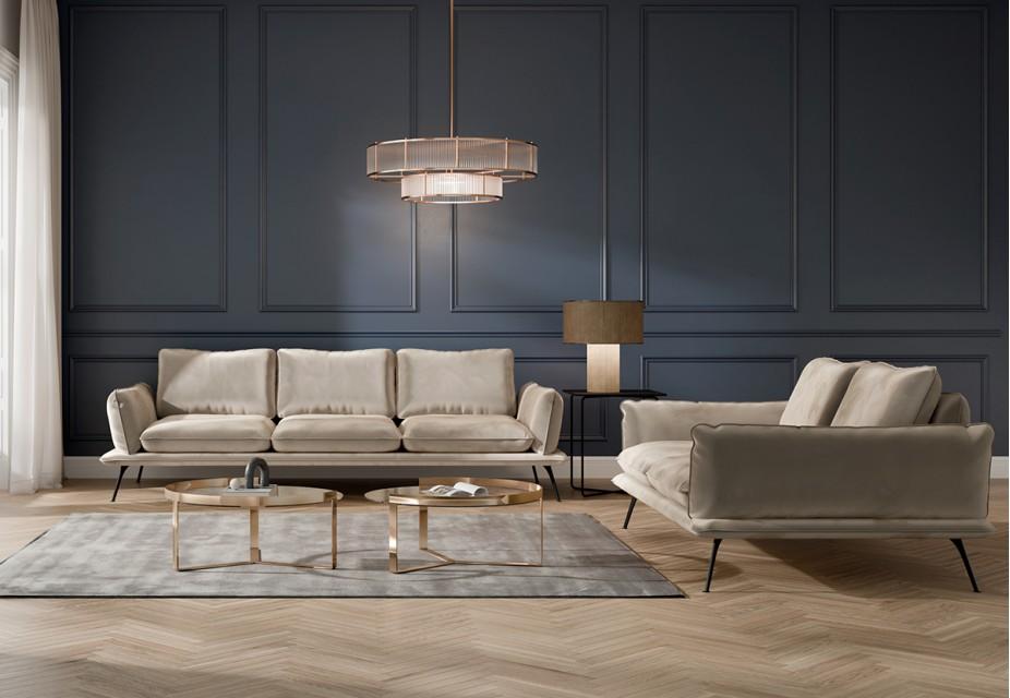ANGELO - Canapé 3 places velours beige brillant