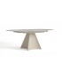 SOPHIA - Table ronde extensible en céramique marbree beige et pied beige L120/180