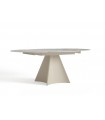 SOPHIA - Table ronde extensible en céramique marbree beige et pied beige L120/180