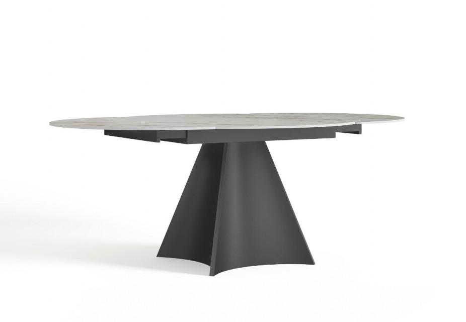 SOPHIA - Table ronde extensible en céramique marbrée beige et pied noir L120/180