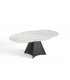SOPHIA - Table ronde extensible en céramique marbrée beige et pied noir L120/180