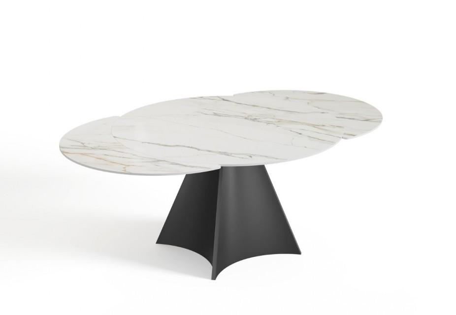 SOPHIA - Table ronde extensible en céramique marbrée beige et pied noir L120/180