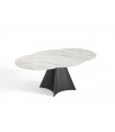SOPHIA - Table ronde extensible en céramique marbrée beige et pied noir L120/180