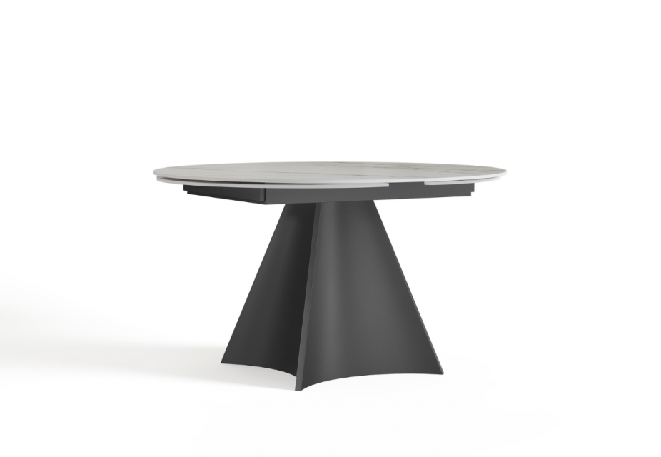 SOPHIA - Table ronde extensible en céramique marbrée beige et pied noir L120/180