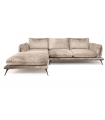 ANGELO - Canapé d'angle gauche velours brillant beige