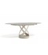 ARIELLA - Table à manger ronde extensible en céramique marbrée beige et pied beige L 120 / 180