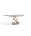 ARIELLA - Table à manger ronde extensible en céramique marbrée beige et pied beige L 120 / 180