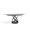 ARIELLA - Table à manger ronde extensible en céramique marbrée beige et pied noir L 120 / 180