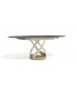 ARIELLA - Table à manger ronde extensible en céramique noir marbrée et pied doré L 120 / 180