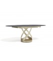 ARIELLA - Table à manger ronde extensible en céramique noir marbrée et pied doré L 120 / 180