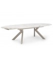 ISABELLA - Table extensible ovale en céramique effet marbre beige et pieds taupe - L 180 / 260