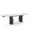 YASMINA - Table à manger extensible en céramique marbrée beige et pieds noirs - L 180 / 260