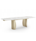 YASMINA - Table à manger extensible en céramique beige et pieds dorés - L 180 / 260