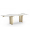 YASMINA - Table à manger extensible en céramique beige et pieds dorés - L 180 / 260