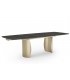YASMINA - Table à manger extensible en céramique noir marbrée et pieds dorés - L 180 / 260
