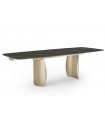 YASMINA - Table à manger extensible en céramique noir marbrée et pieds dorés - L 180 / 260