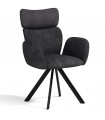 CAMELIA - Lot de 2 fauteuils de table pivotants en velours gris et pieds noirs